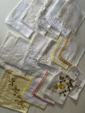 Lot of 16 Vintage Linen Lace Handkerchief Wedding Hankie Victorian 1950s Yellow