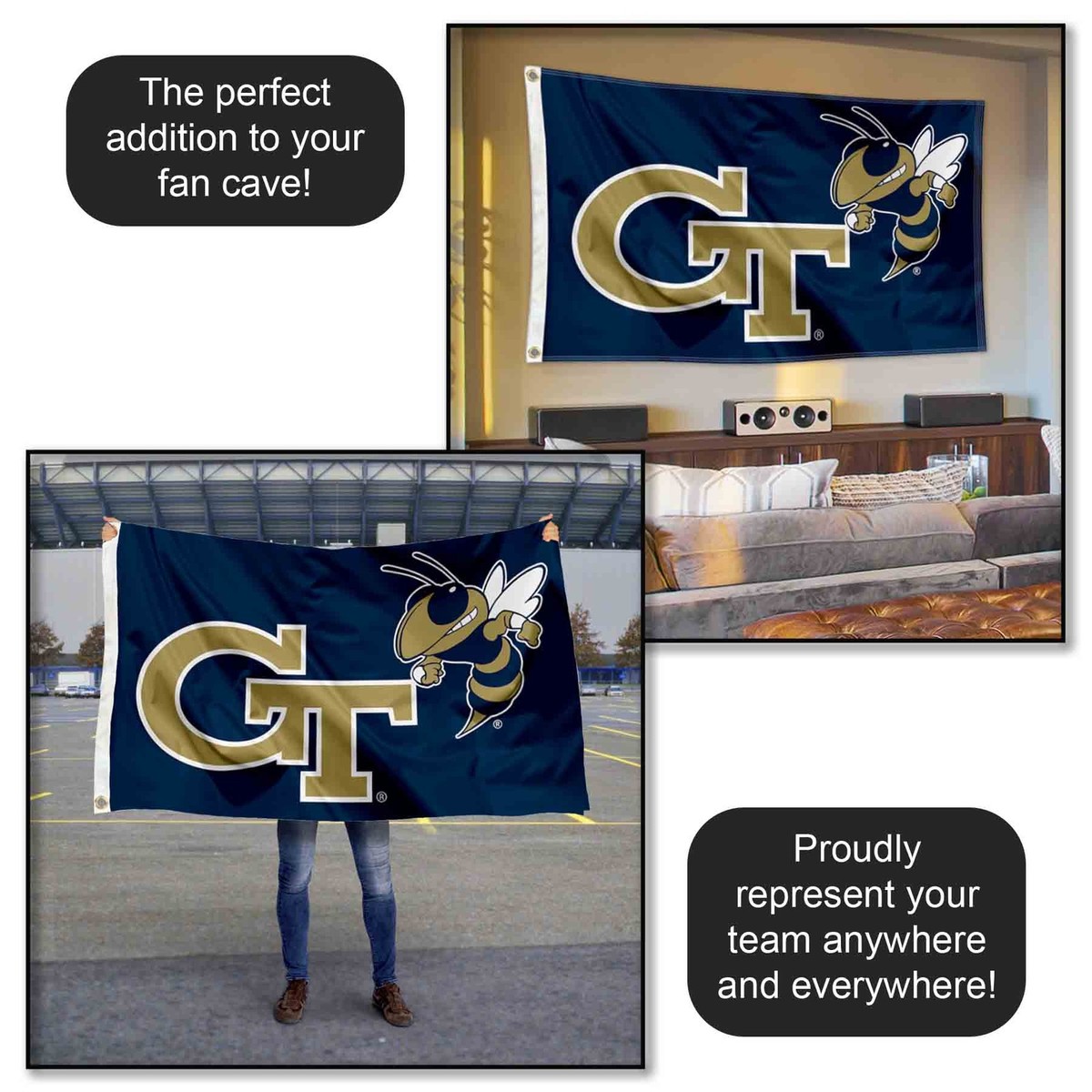 Georgia Tech Gartenflagge – Doppelseitig, Gelbe Jacken, 100% Polyester, 48x30 Cm