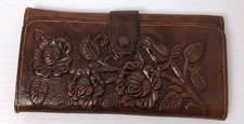 Vintage Hand Tooled Leather Wallet Western Floral See Pictures