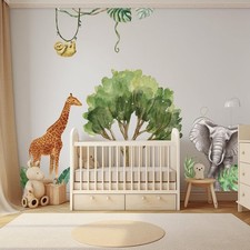 Large Peel and Stick Jungle Animal Wall Decals Set 137x98.4in Safari Animal E...