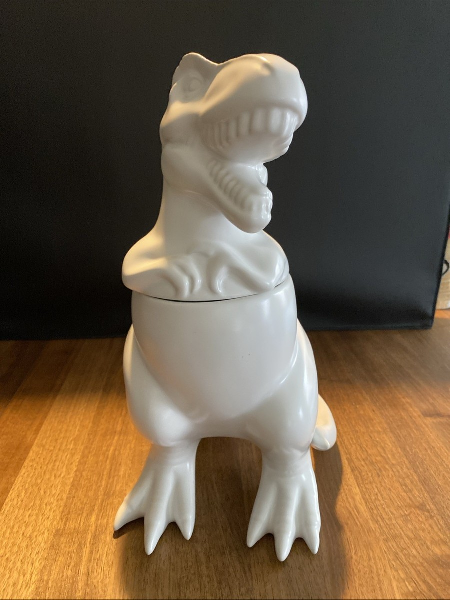 T-rex Dinosaur Cookie Jar Stoneware Matte White 12â€ Threshold