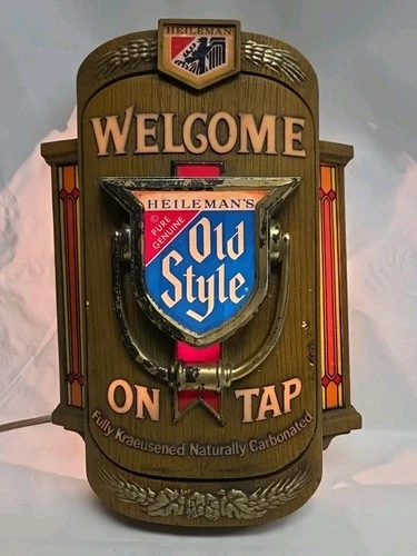 Vintage Heileman's Old Style Beer Door Knocker Lighted Beer Welcome Sign 1978