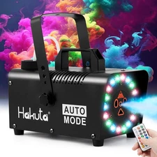 Hakuta Smoke Machine, Fog Machine with 18 Colorful LED Lights 2300 CFM Spray wit
