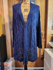 Woman Within Navy Blue lacy knit cardigan, single button, Size 18/20, preowned