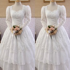 Vintage Wedding Dresses Long Sleeves Lace Beading Retro A Line Bridal Gowns