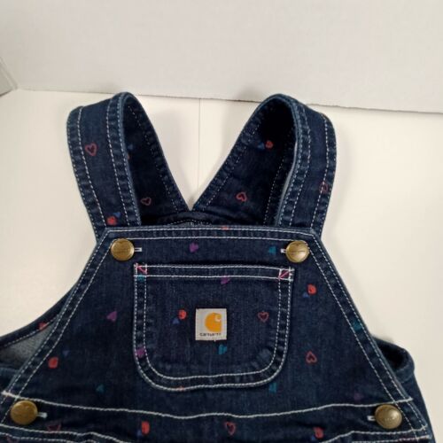Carhartt Denim Shortalls Toddler 24 Months Blue -Heart Accent -Adjustable Straps - Picture 2 of 12