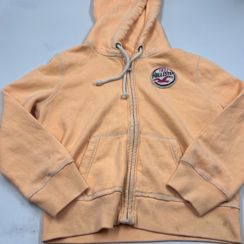 Hollister womens Fullzip Hoodie Size M Peach Orange 1922 Logo Cotton Sweatshirt - Picture 2 of 9