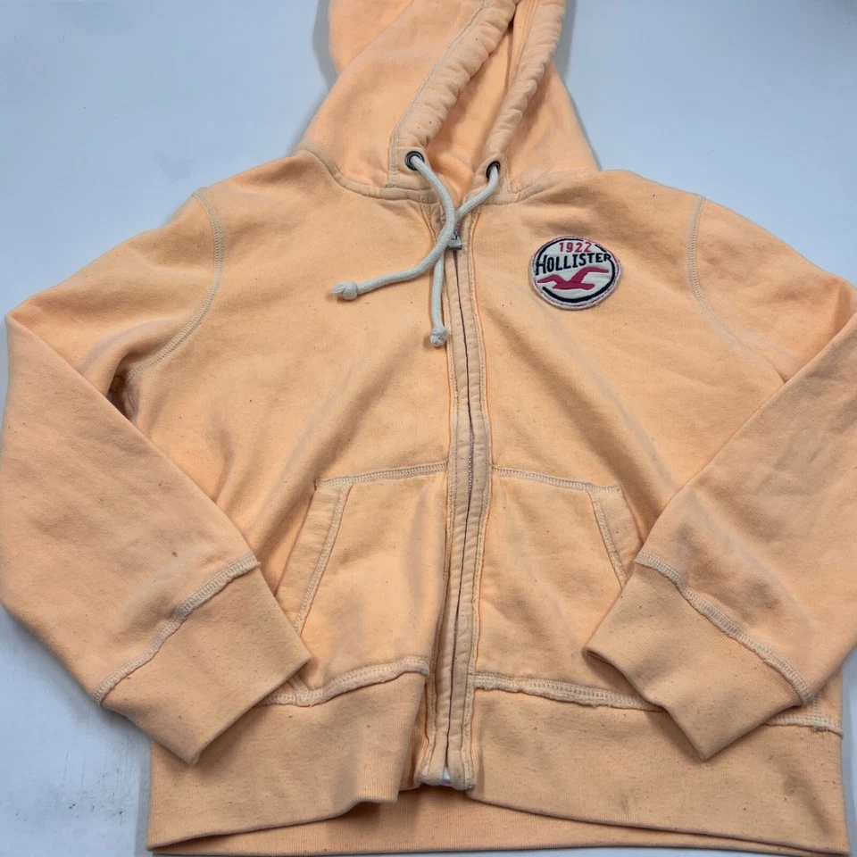 Sudadera con Capucha Hollister Mujer Cremallera Completa Talla M Naranja Melocotón 1922 Logo Algodón Sudadera Foto 2 de 4