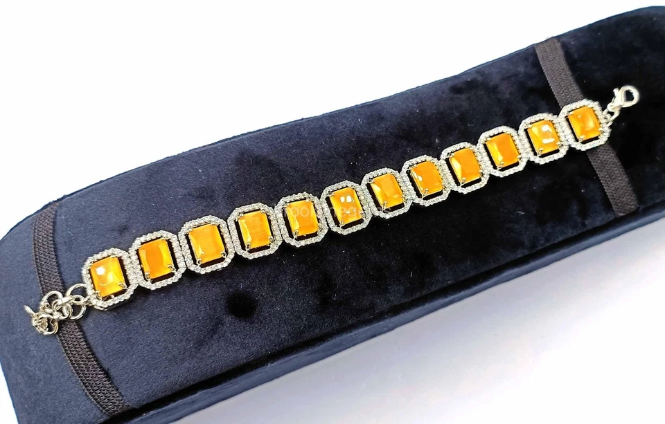 Pulseira étnica indiana Bollywood banhada a prata AD CZ ajustável 148mm-14mm NK - Imagem 4 de 4