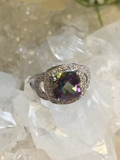 Vintage Sterling Silver 925 Cushion Cut Mystic Topaz Ring Size 7