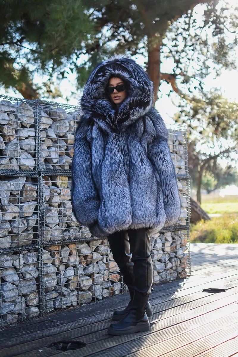 Silver blue fox fur coat deals