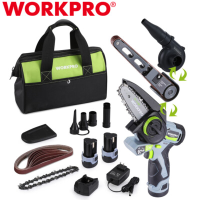 WORKPRO 3-in-1 Mini Chain Saws Cordless Detail Belt Sander Electric Blower Combo
