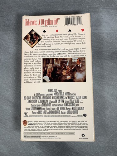 MAVERICK-GIBSON-FOSTER-GARNER-VHS TAPE-1994-RATED PG - Picture 2 of 3