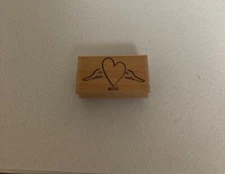 OTC - Rubber Stamp - Heart with Angel Wings - Medium Size - Older Stamp