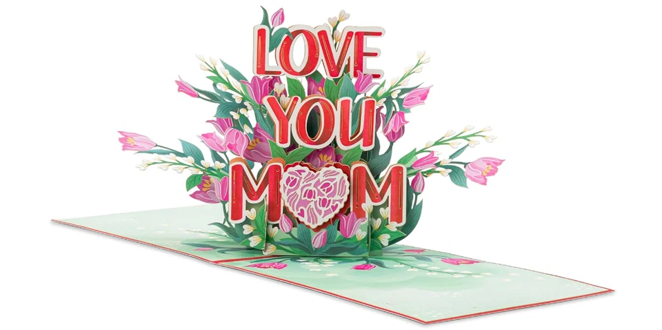 TARJETA POP UP LOVE YOU MAMÁ CON FLORES, FELIZ DÍA DE LA MADRE, ANIVERSARIO, CUMPLEAÑOS Foto 4 de 4
