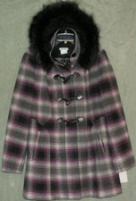 Women's Wool Blend Pea Coat Wool Parka Wool Blend Coat Hooded Fur~tog Button