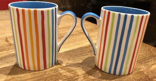 Whittard Of Chelsea 2 Rainbow Striped Mugs Hand Painted Vintage Pair Whittards - Picture 2 of 4