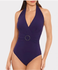 Amoressa by Miraclesuit NWT Women  s Purple Oil Slick Drake One-Piece Swimsuit 8