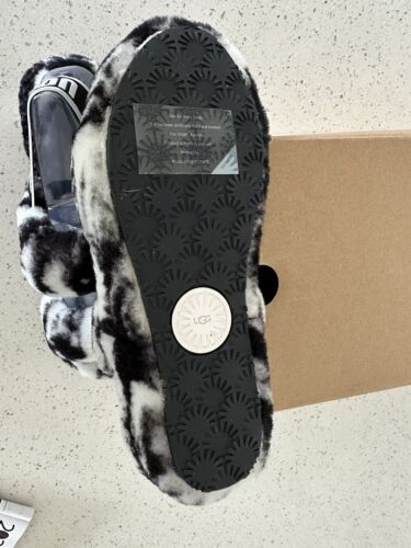 UGG BLACK FLUFF YEAH MARBLE SLIDE SHEEPSKIN SLIPPER SANDALS, US 7/ EUR 38 ~NIB - Picture 4 of 6
