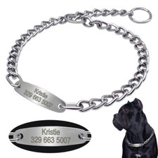Personalized Dog Choke Chain Collar Stainless Steel Custom Name ID Tag 50-65cm