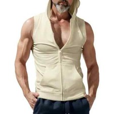 New Sleeveless Zipper Hoodie Hooded Workout Men's Gym Bodybuilding Tank Top Vest