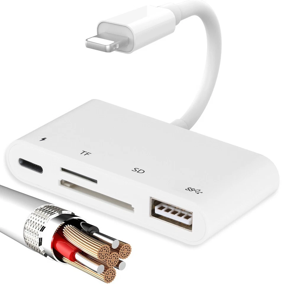 4-IN-1 Adapter Card Reader Hub for iPhone 14 13 12 7 8 / iPad 8 9 / iPad Camera - Image 3 of 4