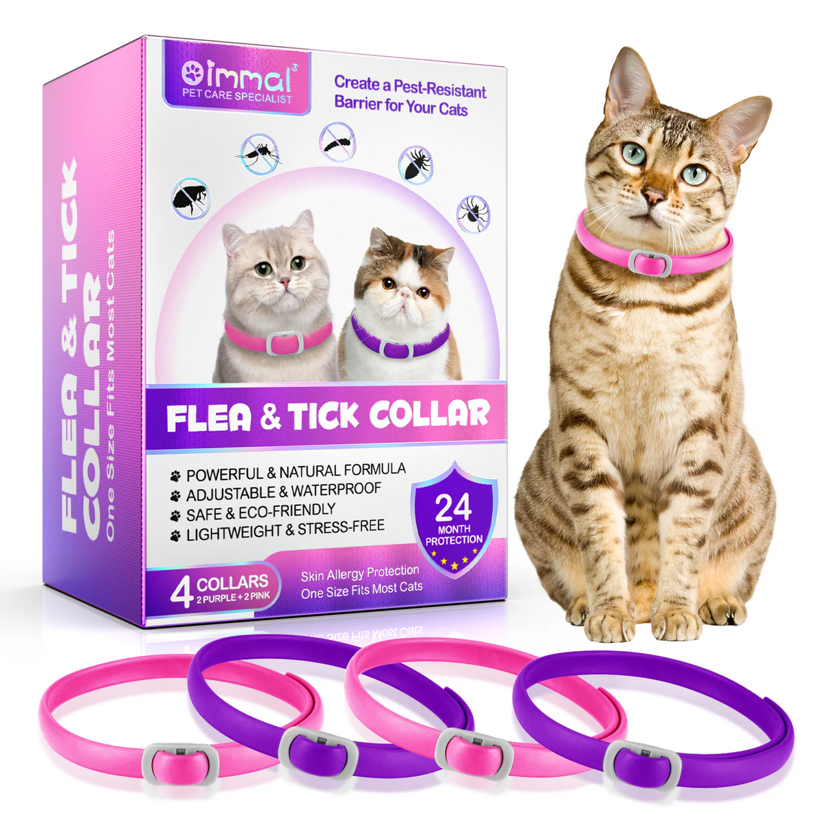 Cat flea collar, 24 month protection, kills fleas ticks Pink