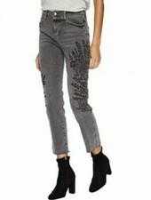 NWT Free People We The Free Womens Jeans Embroidery, GREY Size 26 Floral 128
