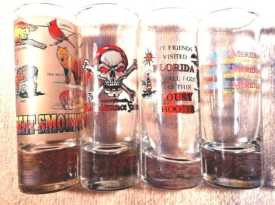 4 Shot Glasses Shooters Florida/ Smokey / Mountain and Bermuda 4'' Mixed Lot Vtg