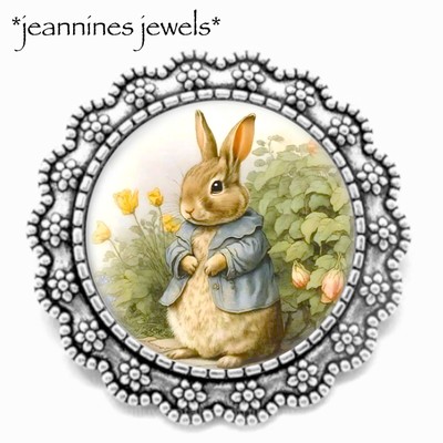 Peter Rabbit BROOCH Silver Pin Vintage Beatrix Potter Art Print Easter Gift