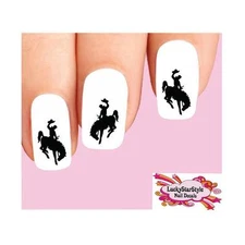 Waterslide Nail Decals Set of 20 - Cowboy on Bucking Bronco Horse Silhouette