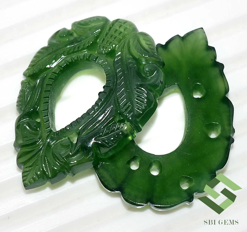 36x26 mm Natural Serpentine Hand Made Carving Pair 50.86 CTS Loose Gemstones - Image 2 of 4