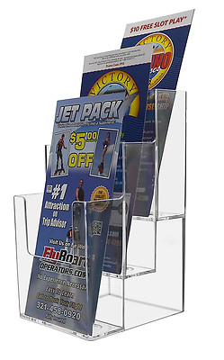 3 Pocket Tri Fold Brochure Holder for 4 W Pamphlet Maps Menu Wall or Table Rack 
