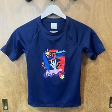 EUC Hanna Andersson Navy Graphic Short Sleeve Rash Guard Swim Shirt Top Boys 8