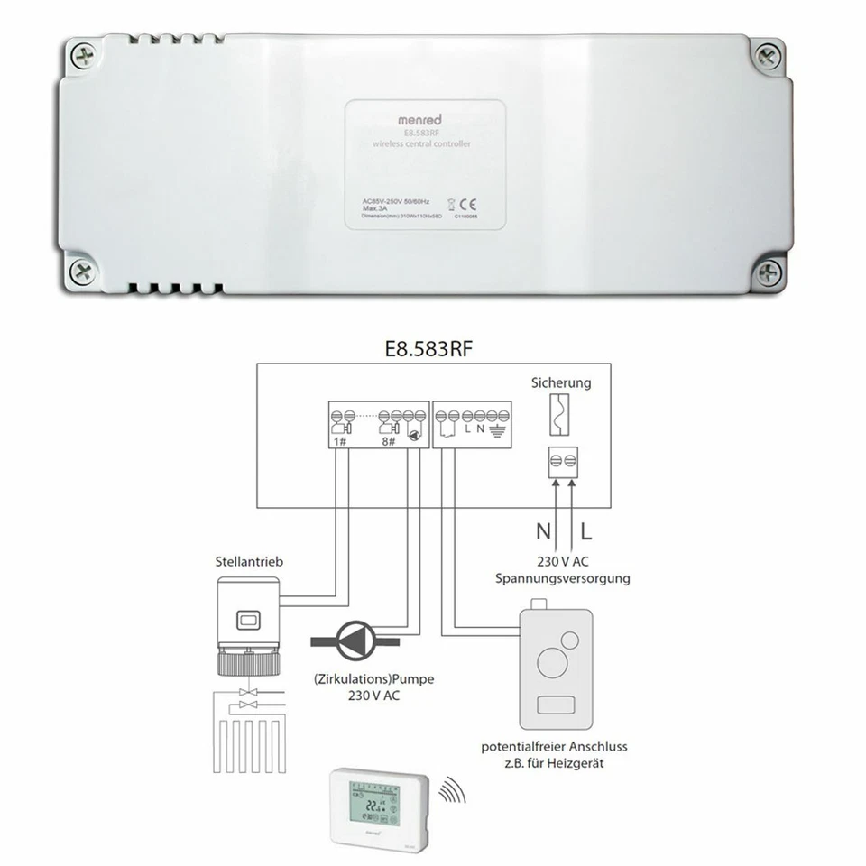 Funk Komplett Set Menred 8.2RF u. E8.583RF inkl SEH35.23 Stellantrieb Thermostat - Bild 3 von 4