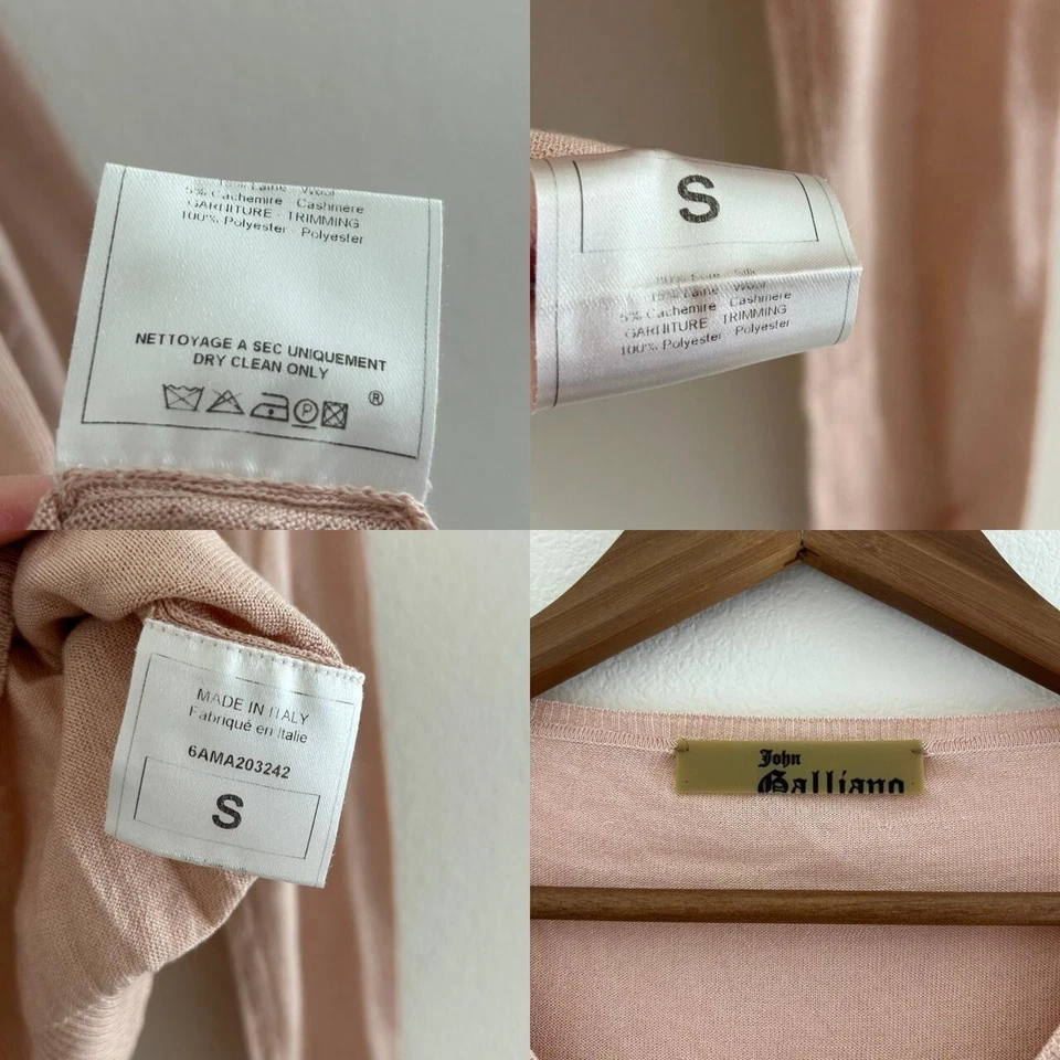 Suéter tejido vintage otoño 2006 John Galliano seda cachemir rosa lazos corte cuello en V Foto 3 de 4