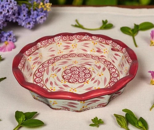 Temptations by Tara Ovenware RED Old World 9" Round Baking Dish/Pie Plate 