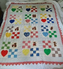 Vtg Handmade Baby CRIB / TODDLER BED / LAP Teddy Bear Patchwork Quilt 44x58 Lg.