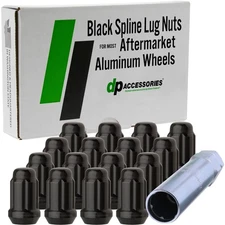 Black M12x1.50 Lug Nuts For Aftermarket Wheels - Closed End Spline - Set of 16