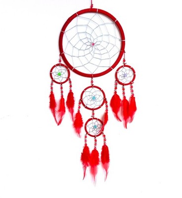 Traumfänger rot Dreamcatcher Silbernetze Perlen Federn gute Qualität