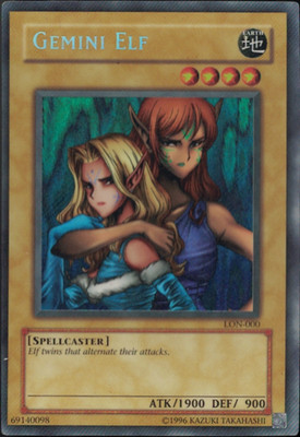 Yu-Gi-Oh! Gemini Elf (LP) Unlimited Secret Rare Reverse Foil Error LON-000