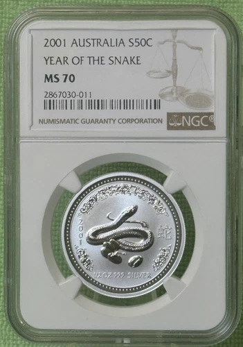 2001 ** 50c ** Australia Lunar ** Year of The Snake ** 1/2 Oz. ** NGC MS70 **