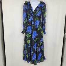 Anthropologie Dark Floral Metallic Smocked Maxi Dress XXS Black Dark Fairy Boho