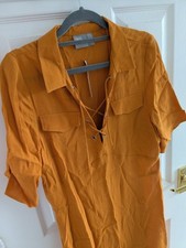 ASOS Orange Lace Up Midi Shirt Dress With Short Sleeves, Size 10, BNWT