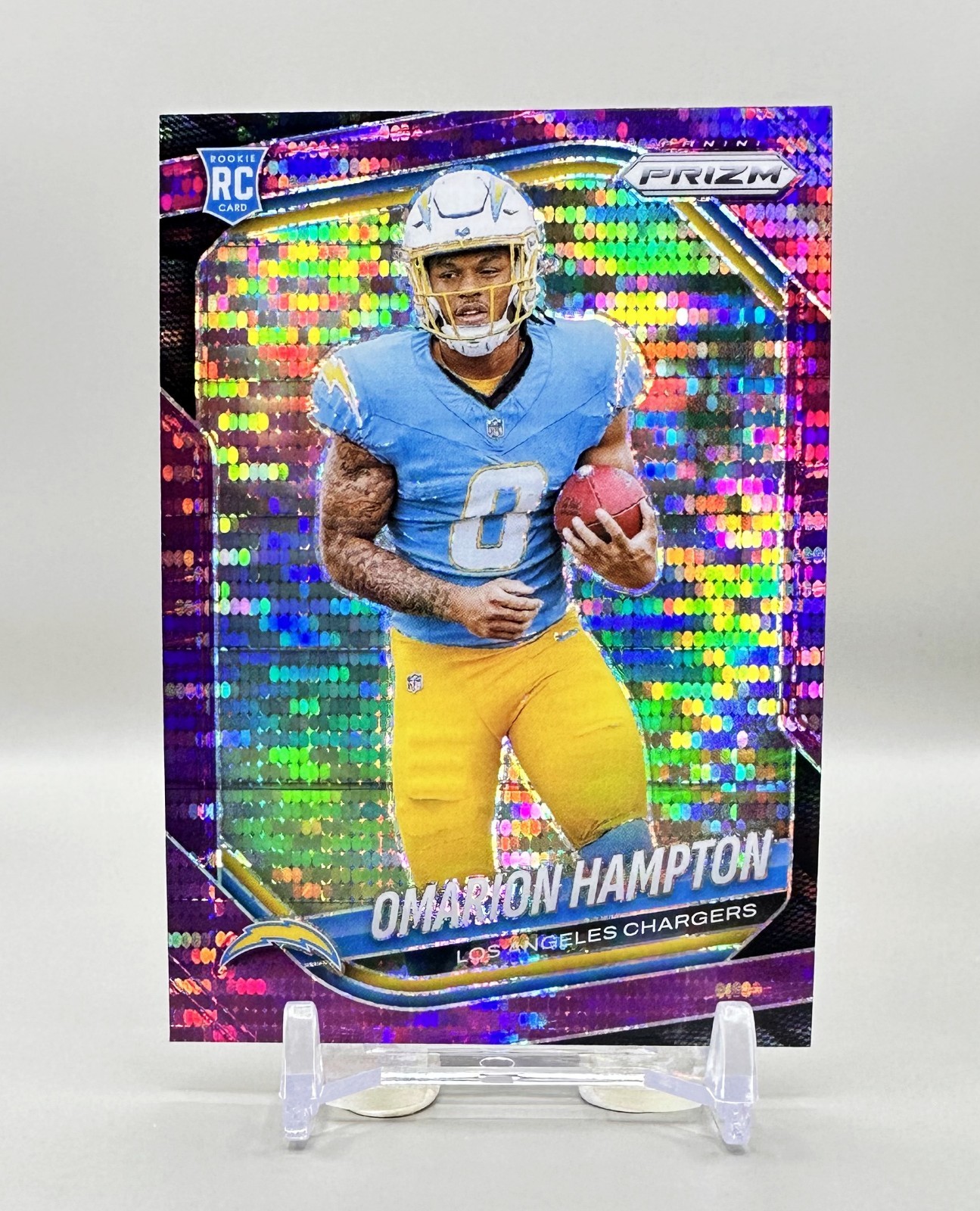 2025 Panini Prizm Football #355 (Purple Pulsar Prizm) OMARION HAMPTON [RC]