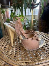 1970s Sweet Steps Tan Leather Platform Heels Size 7 Made In Italy Vintage 70s
