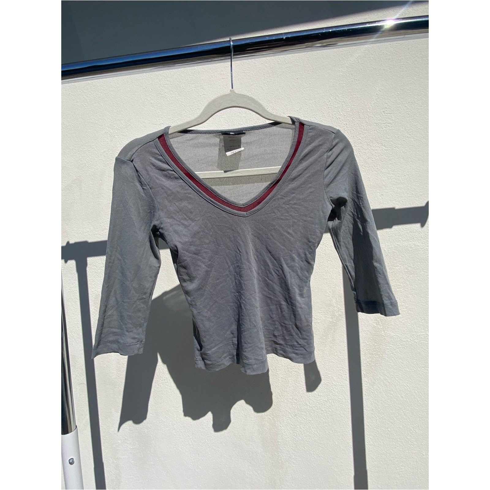 Y2K Anxiety Cafe Grey & Burgundy Micro z Mesh Top Size Medium