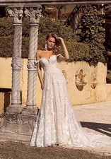 Off Shoulder Tulle Long Elegant Wedding Dresses For Bride A Line Boho Lace