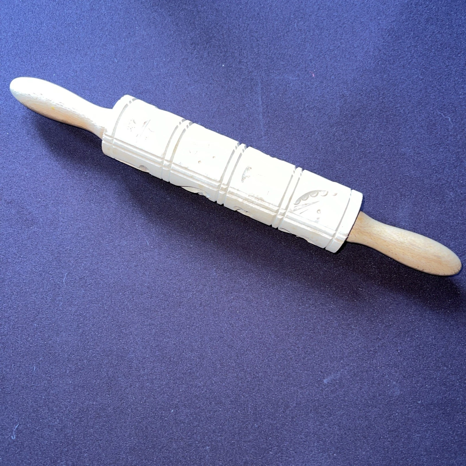 Vintage Springerle Wood Kitchen Cookie Press Rolling Pin