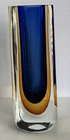 Murano Sommerso Royal Bliue and Amber Glass Glass Block Vase Vintage MCM